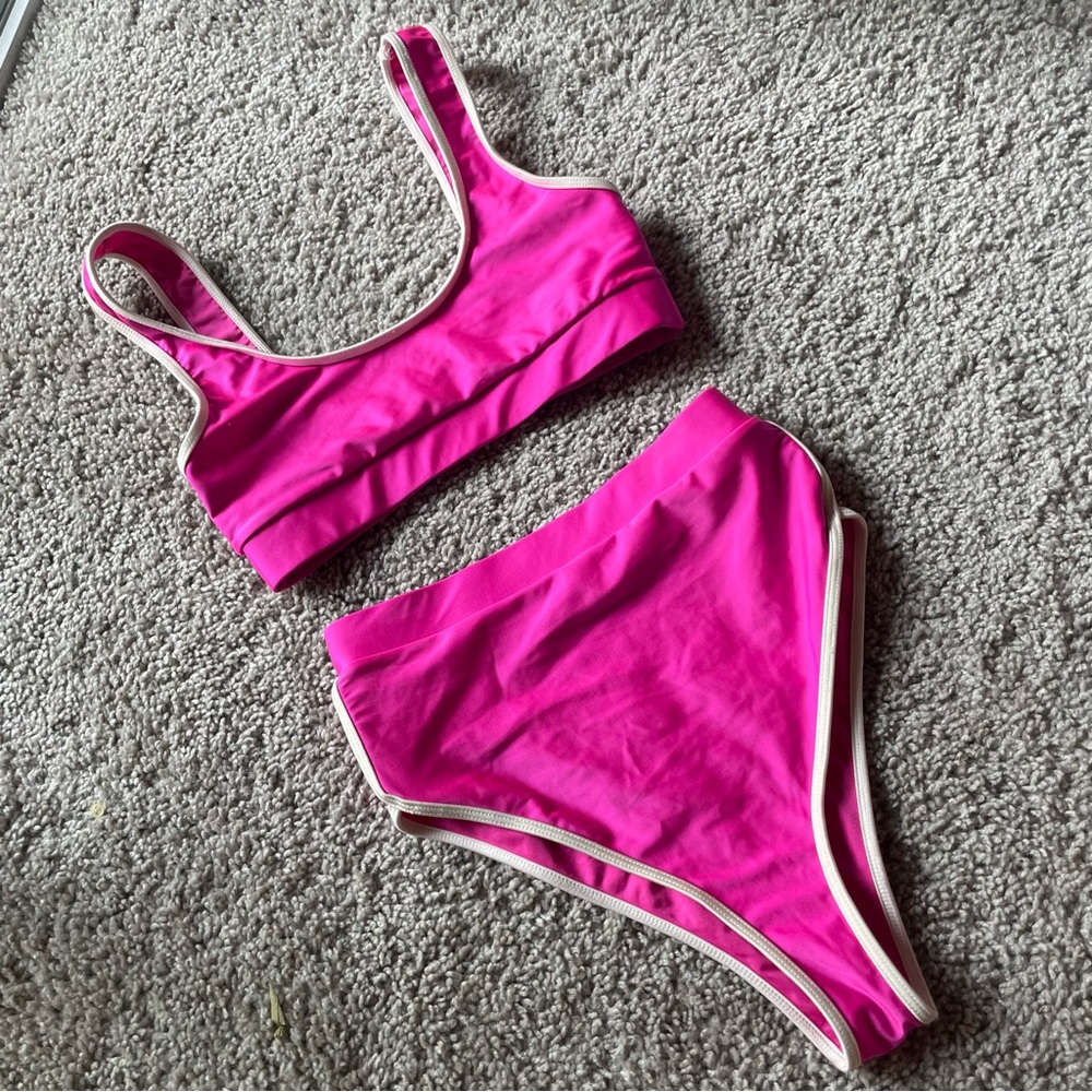 Pink and white bikini set